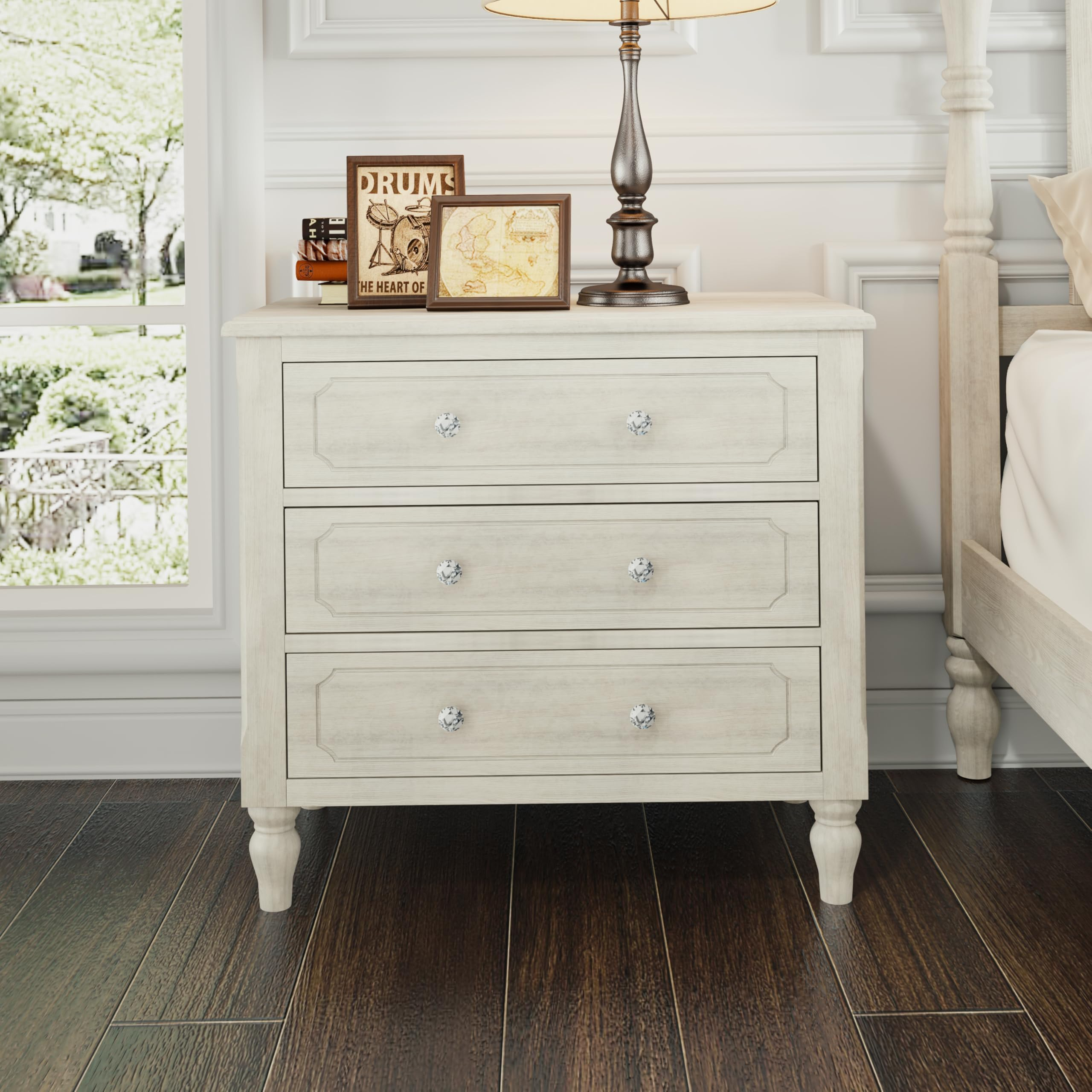 Amazon.com: Merax Vintage Country Style 3 Drawers Wood Nightstand ... regarding Atlantic Bedroom Distressed Solid Wood Nightstand/Bedside Table