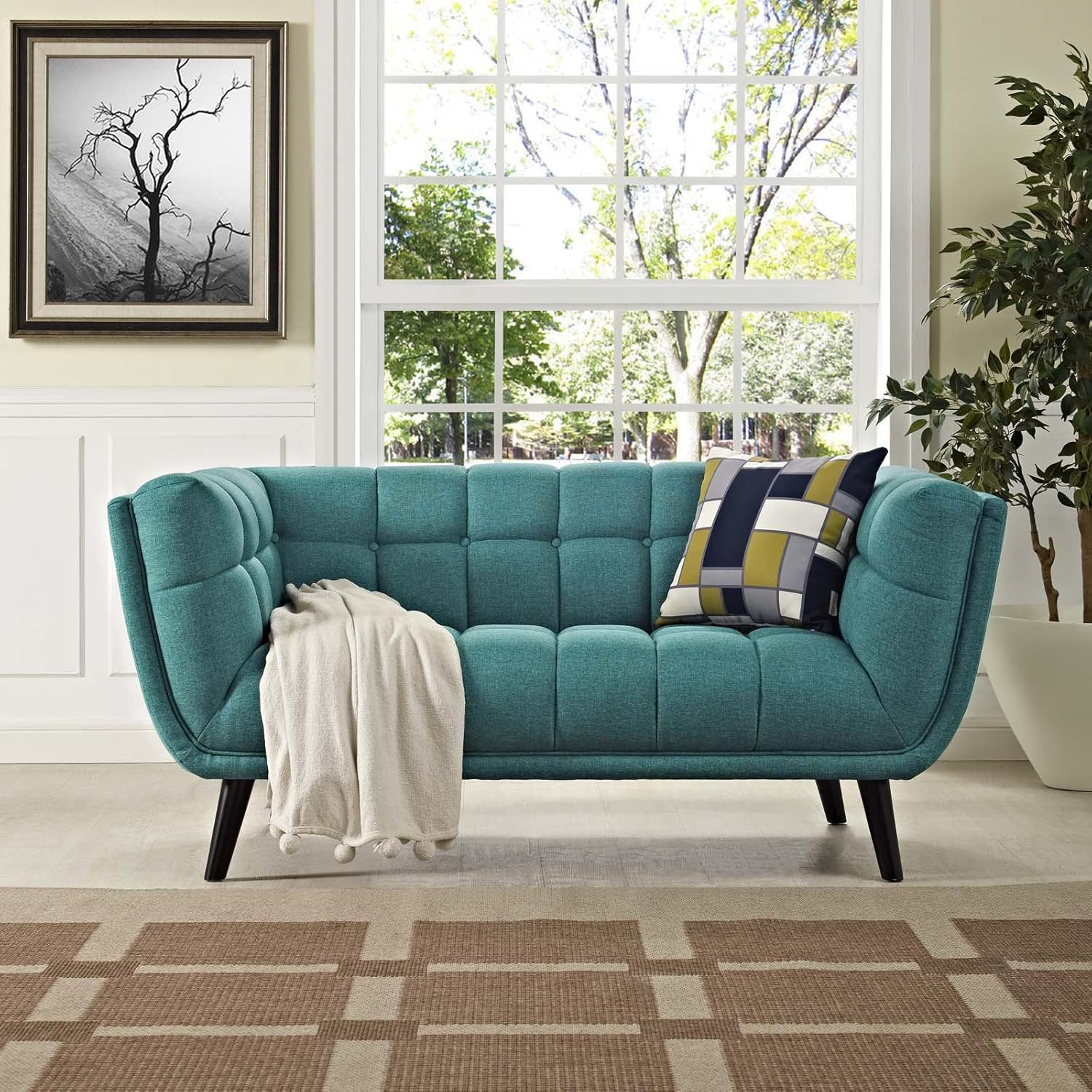 Amazon.com: Modway Bestow Upholstered Fabric Button-Tufted Loveseat In ... within Bestow Upholstered Fabric Sofa, Teal