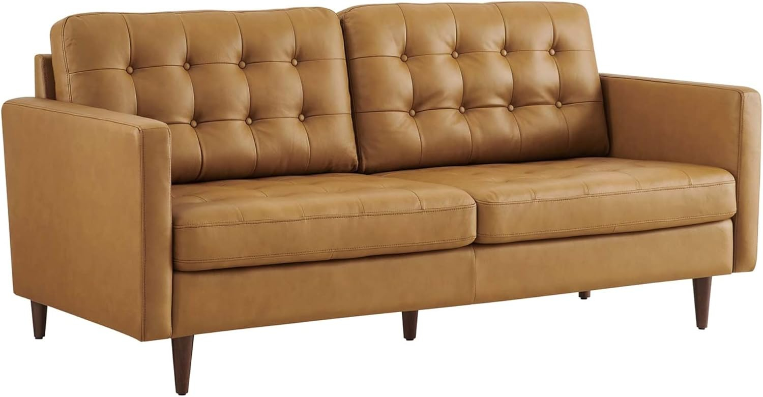 Amazon.com: Modway Exalt Modern Style Tufted Vegan Leather Sofa In Tan ... inside Exalt Tufted Vegan Leather Sofa, Tan
