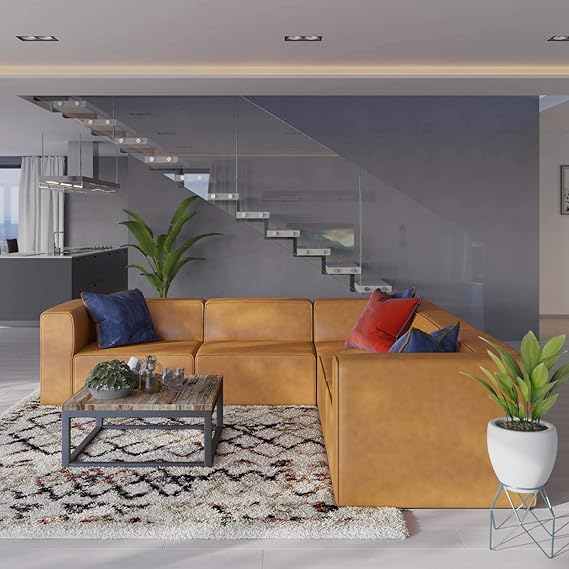 Amazon.com: Modway Mingle Vegan Leather 5-Piece Sectional Sofa In Tan ... throughout Understanding the Appeal of Mingle Vegan Leather Sectional Sofas in Modern Living Spaces