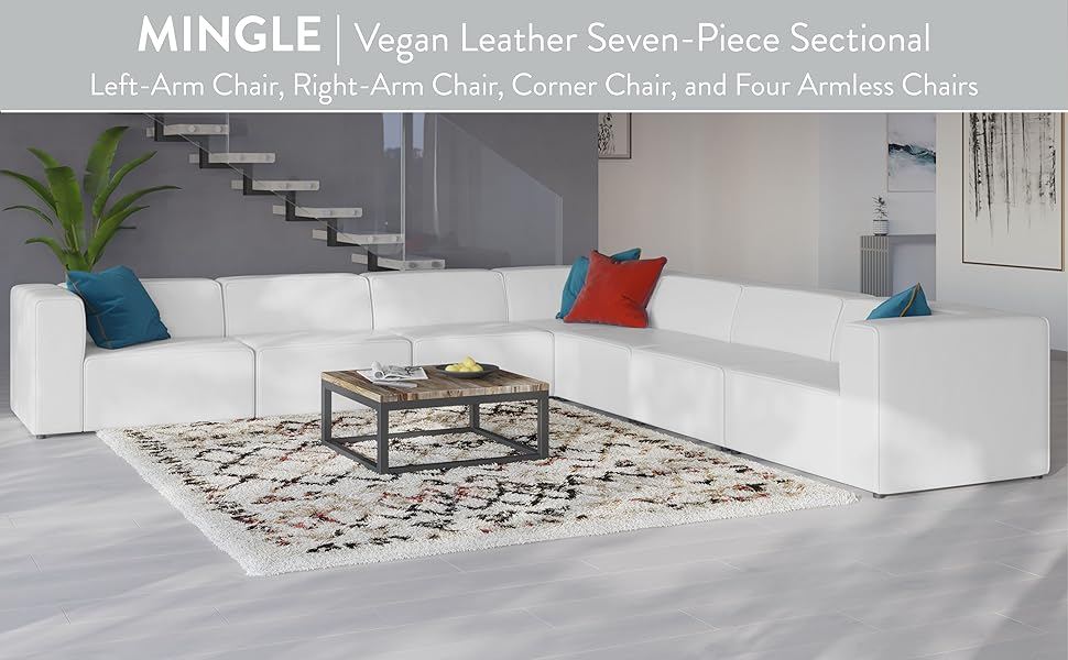 Amazon.com: Modway Mingle Vegan Leather 7-Piece Sectional Sofa, White ... intended for Mingle Vegan Leather 3-Piece Sectional Sofa, White