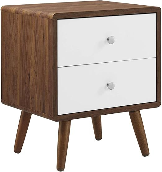 Amazon.com: Modway Transmit Mid-Century Modern Wood Walnut White, 2 ... inside Modway Transmit 1-Shelf Wall Mount Wood & Metal Nightstand In Walnut/White