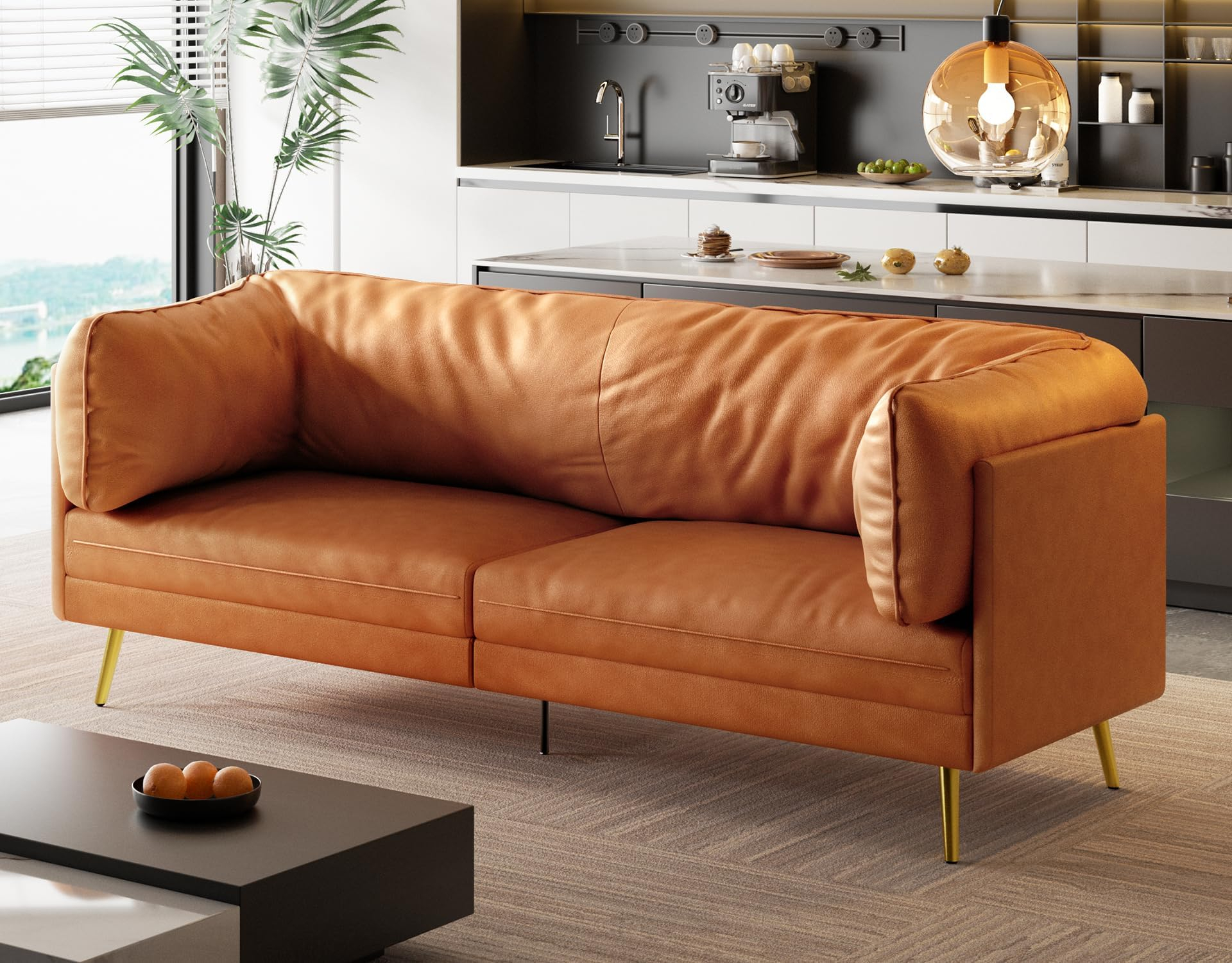Amazon.com: Modway Valour 88" Modern Style Leather And Dense Foam Sofa ... intended for Valour 88" Leather Sofa, Tan