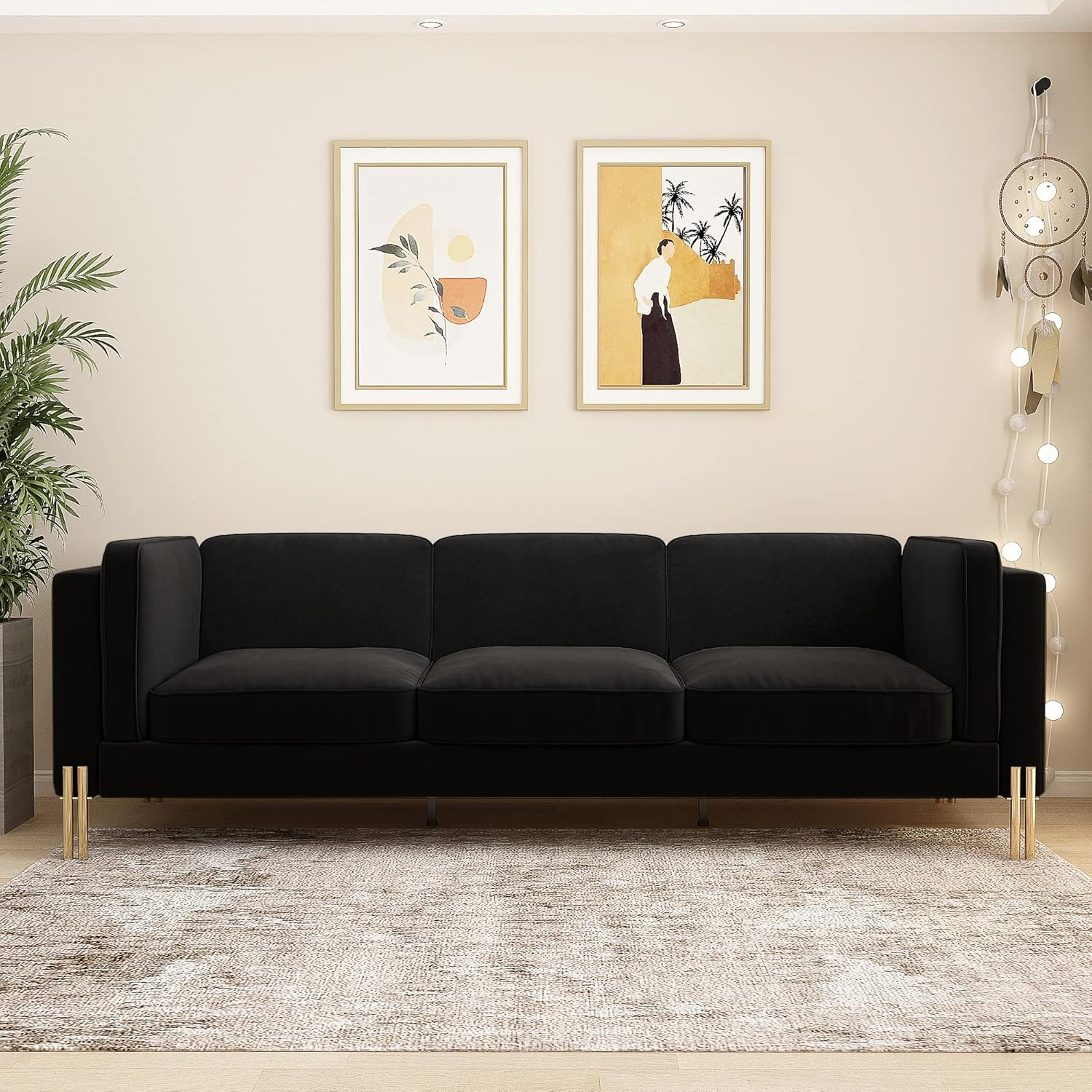 Amazon.com: Molifaning 95" Wide 3 Seat Modern Luxury Velvet Sofas ... intended for Marquis Velvet Upholstered Set, Black, Sofa