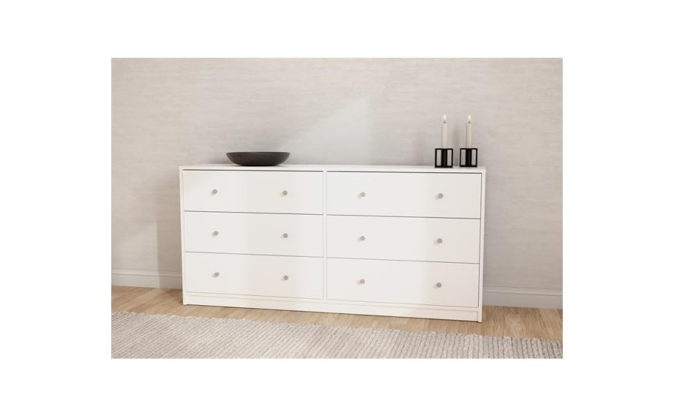 Amazon.com: Pemberly Row Contemporary 6 Drawer Double Dresser In White ... regarding Pemberly Row 6-Drawer Traditional Wood Chest In Pure White Finish