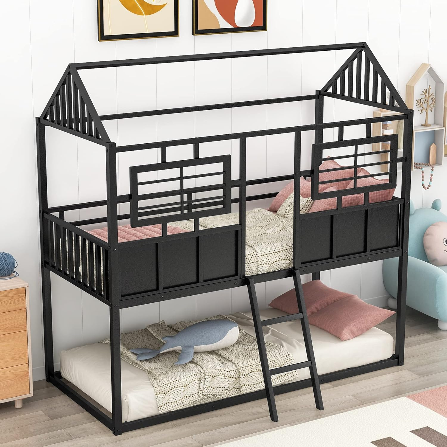 Amazon.com: Polibi Twin Over Twin Size Metal Low Bunk House Bed With ... regarding Understanding the Safety Features of Metal Loft Beds for Children