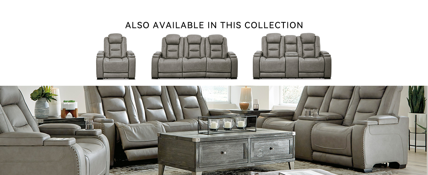 Amazon.com: Signature Design By Ashley The Man-Den Leather Power ... within Signature Design By Ashley The Man-Den Leather Power Reclining Sofa In Gray