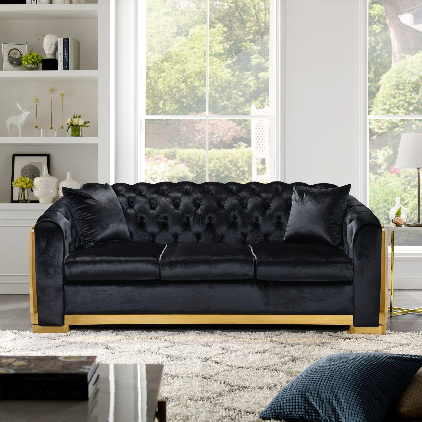 Amazon.com: Tatub 89 Inch Velvet Chesterfield Sofa, Black Velvet Couch ... regarding Comfort and Durability Analysis of Bluestone Velvet Upholstery