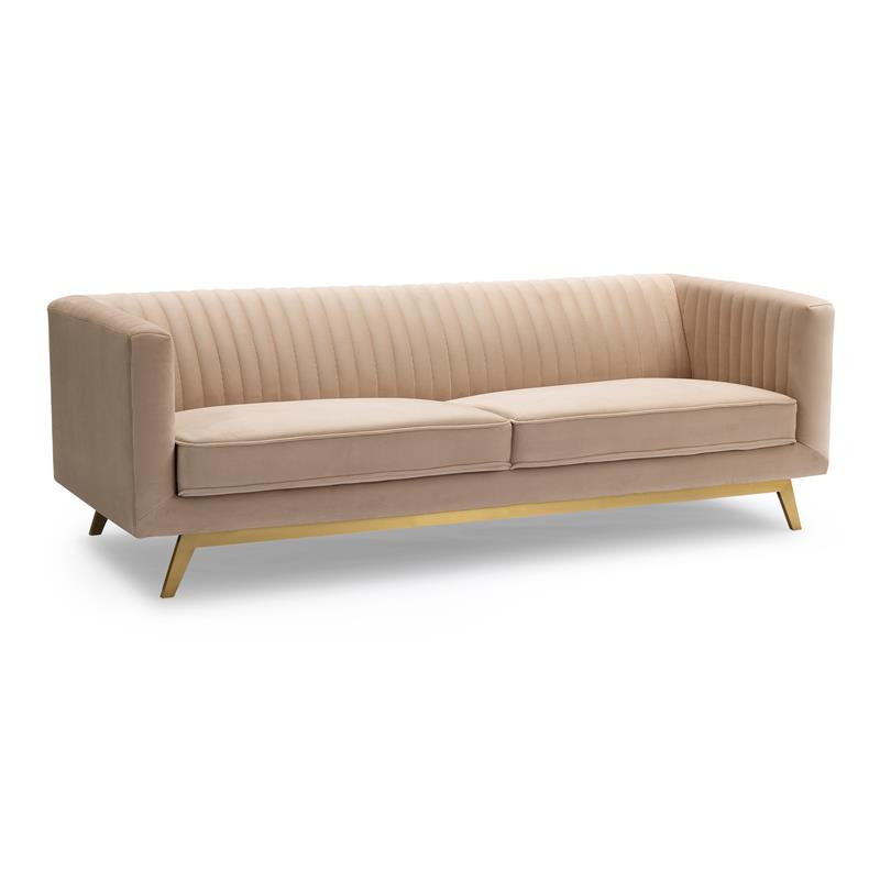 Armen Living Liv 83" Channel Tufted Modern Velvet & Metal Sofa In Beige ... for Ariana Velvet Sofa, Beige/Gold