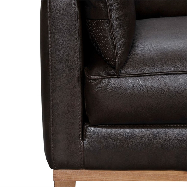 Armen Living Pompeii 87" Upholstered Wood & Leather Sofa In Dark Brown ... throughout Life Lessons from Pompeii's Final Hours