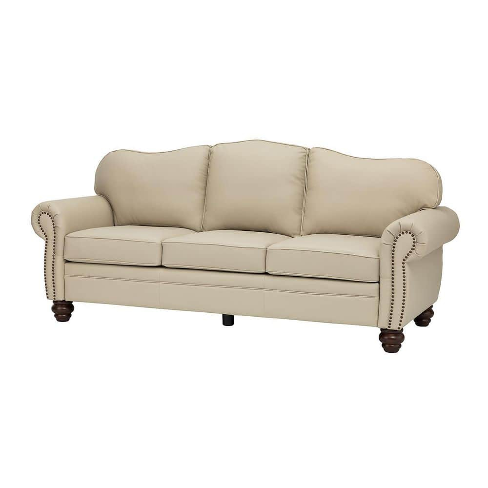 Artful Living Design Macimo 81 In. Rolled Arm Genuine Leather Rectangle ... in Oliver Genuine Leather Sofa, Beige