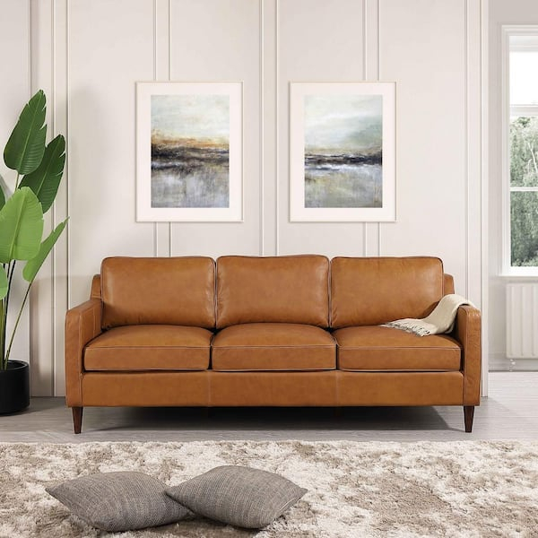Ashcroft Furniture Co Miramar 81 In. W Square Arm Genuine Leather ... within North American Oak Solid Wood Modern Sofa, 3-Seats 104X36X33" Genuine Leather - Twos Are Optional