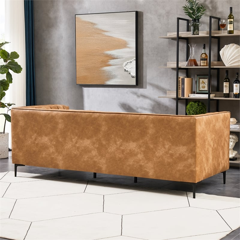 Ashcroft Kendrix 84'' Leather Upholstered Sofa In Cognac Tan | Cymax ... with Mylah Upholstered Sofa, Cognac