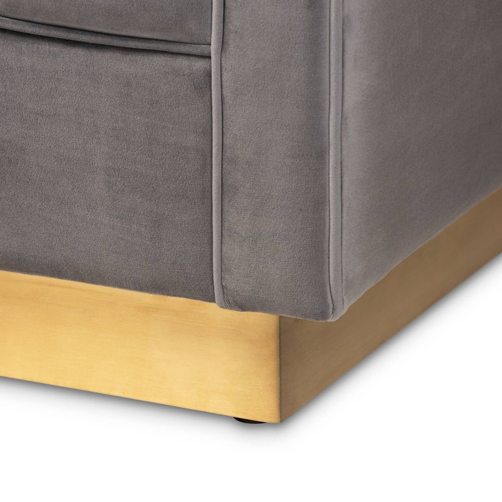 Aveline Velvet Upholstered Finished Sofa Gray/Gold – Baxton Studio ... throughout Baxton Studio Zanetta Tufted Velvet And Wood Sofa In Gray And Gold