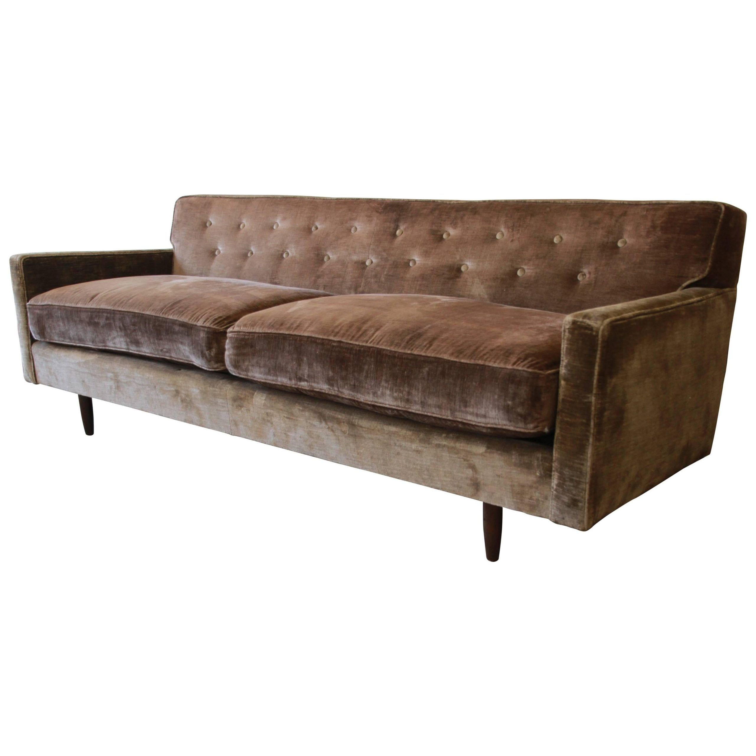 Baker Furniture Midcentury Tufted Brown Velvet Sofa At 1Stdibs | Brown ... within Understanding the Artisanal Craft Behind Curved Tufted Velvet Sofas