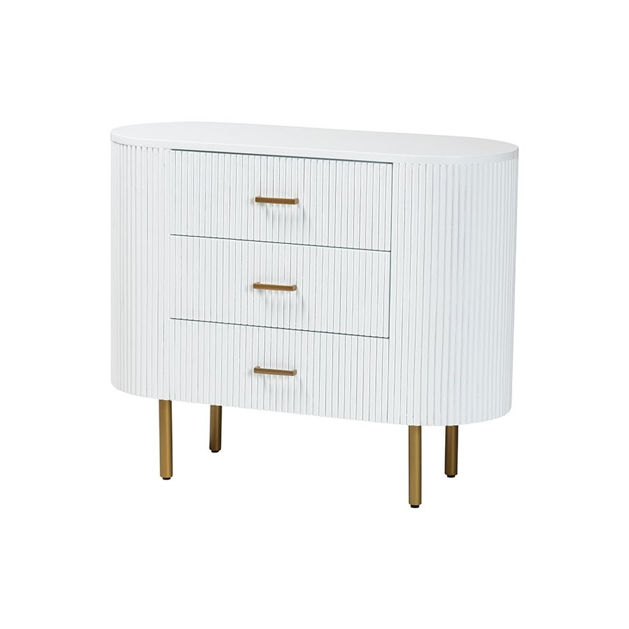 Bali & Pari Beyla Mid-Century White Fluted Wood And Gold Metal 3-Drawer ... intended for Beyla Mid-Century White Fluted Wood And Gold Metal 3-Drawer Dresser