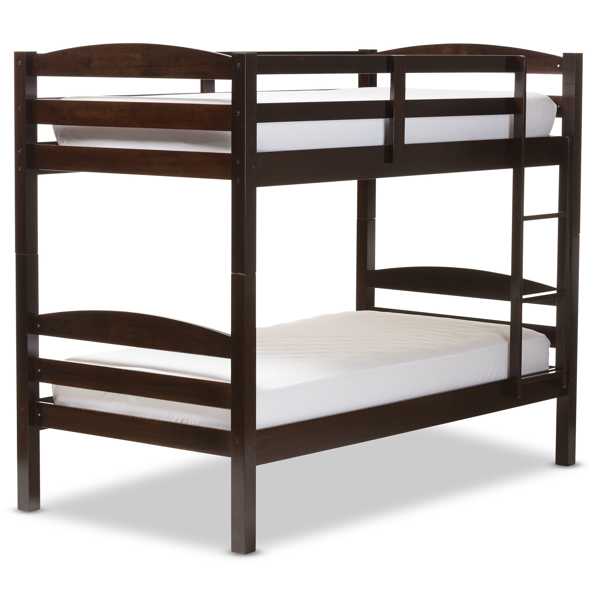 Baxton Studio Crimson Dark Brown Solid Wood Twin Over Twin Bunk Bed intended for Creating safe sleeping arrangements with twin over twin wooden bed frames