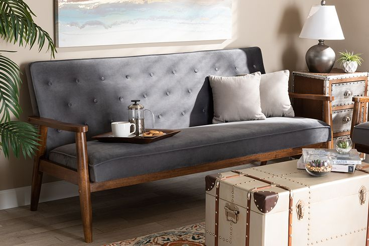 Baxton Studio Sorrento Mid-Century Modern Grey Velvet Fabric ... with regard to Exploring Wood Construction Techniques in Contemporary Furniture Design