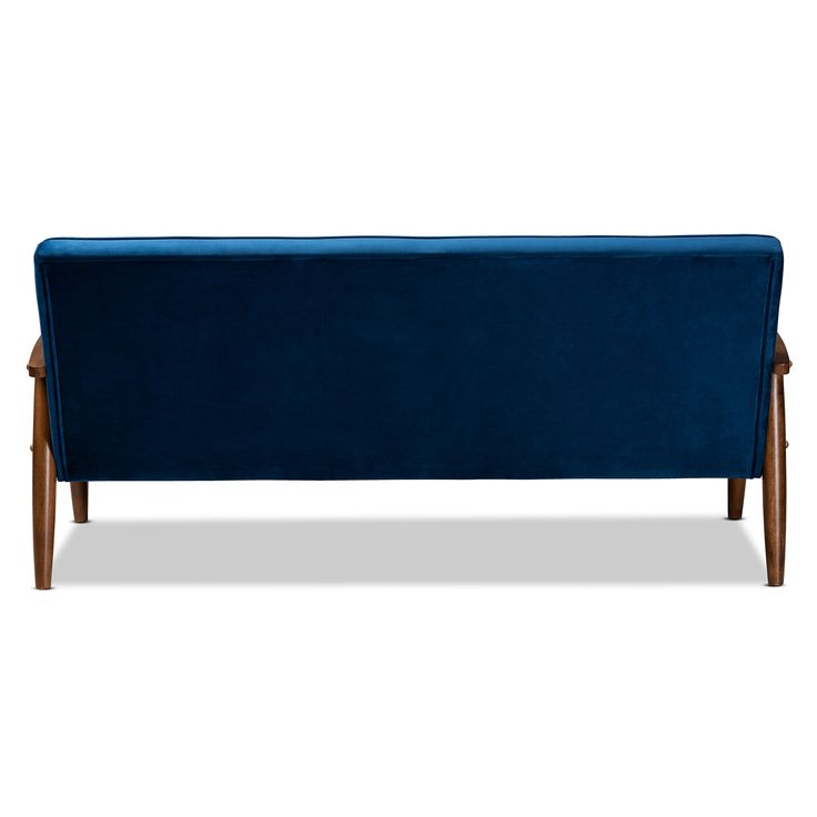 Baxton Studio Sorrento Navy Velvet Fabric Upholstered Walnut Finished ... for The Art of Choosing the Perfect 3-Seater Sofa for Your Home