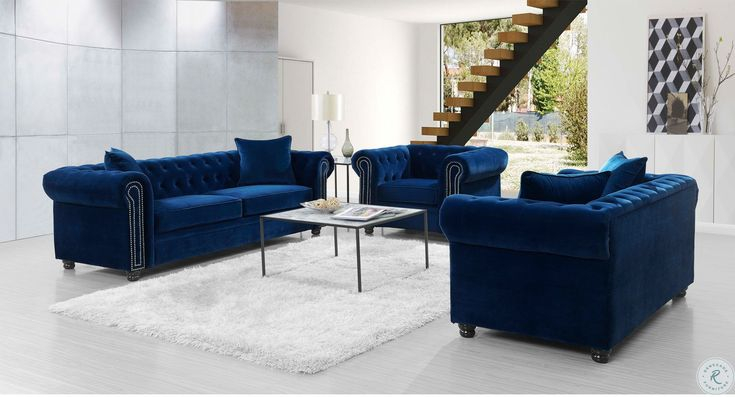Bea Navy Velvet Sofa | Blue Living Room Sets, Blue Living Room, Living ... in Bea Navy Velvet Sofa