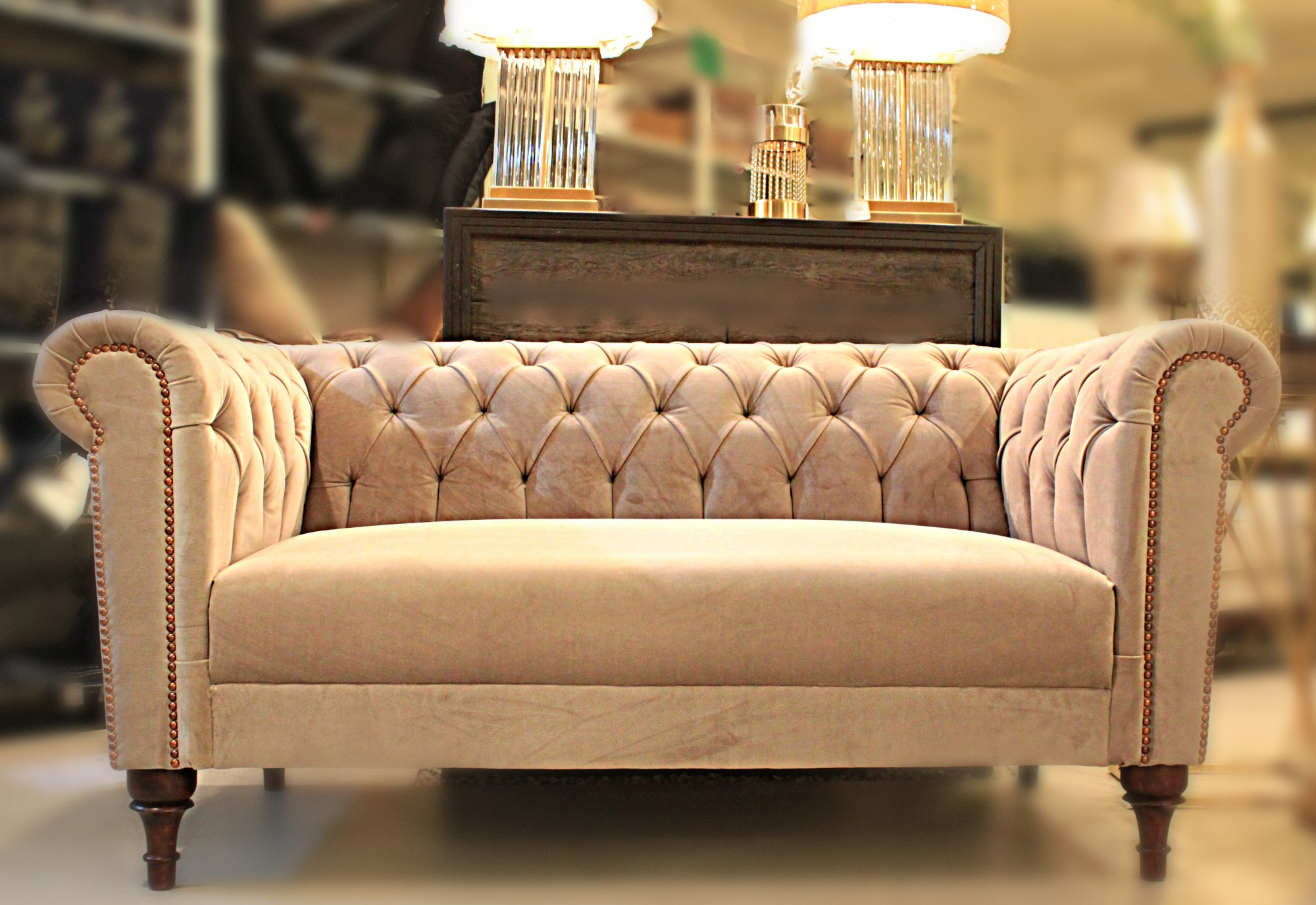 Beige Fabric Chesterfield Sofa | Baci Living Room for Gewnee Chesterfield Sofa Beige Linen Fabric