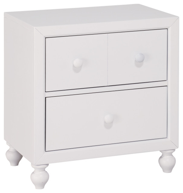 Benzara Bm222594 2 Drawer Wooden Nightstand With Turned Legs, White ... inside Benzara Bm154624 Contemporary Style 2 Drawers Wood Nightstand By Babb, White
