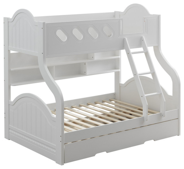 Benzara Bm235368 Wooden Twin Over Full Bunk Bed With Bookcase, White ... for Choosing the Right Bunk Bed for Family Sleeping Arrangements