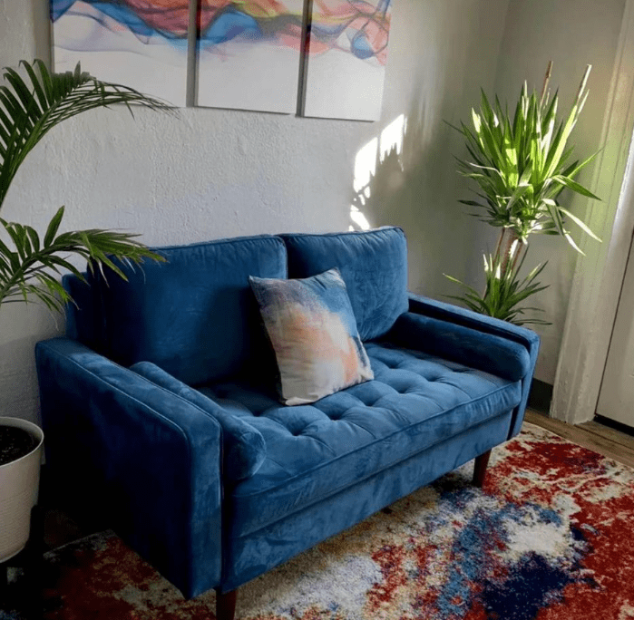 Boho Ocean Blue Velvet Sofa - Roomii™ within Macie Sea Blue Velvet Sofa