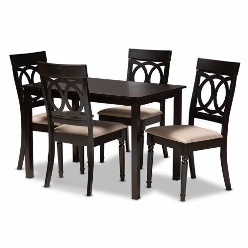 Bowery Hill 5-Piece Wood Upholstered Dining Set In Sand And Espresso, 1 ... pertaining to Bowery Hill 5-Piece Traditional Wood Dinette Set In Mahogany