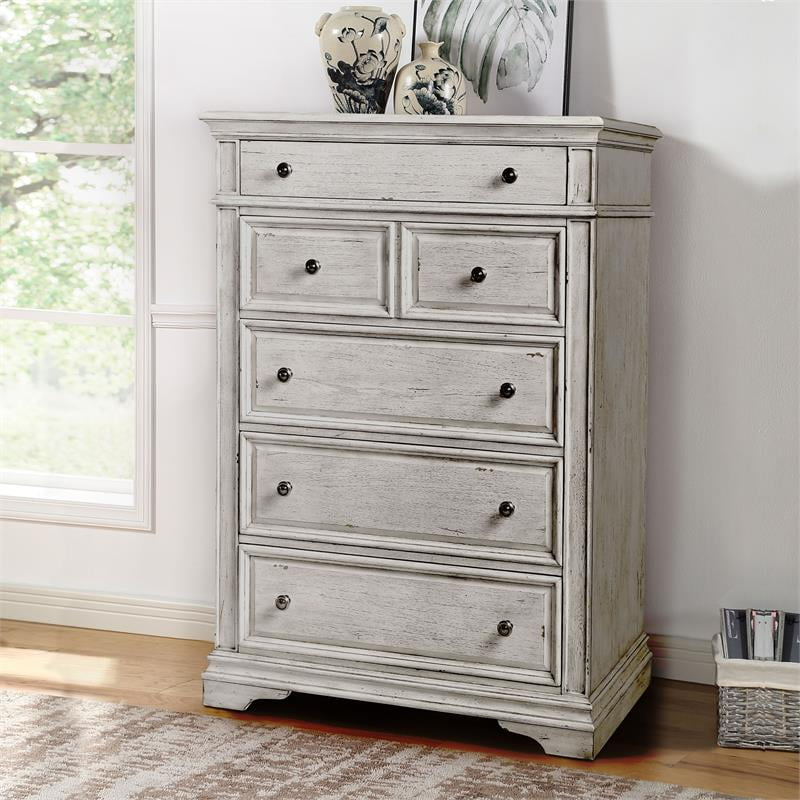 Bowery Hill Farmhouse Rustic Ivory Wood 5-Drawer Chest In White ... in Building Better Organization Through Thoughtful Furniture Choices
