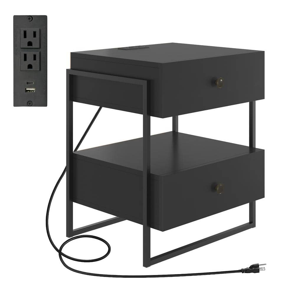 Boyd Sleep Pesaro Modern Black 2-Drawer Nightstand With Power And Usb ... in How Caster Legs Transform Functionality in Bedroom Furniture Design