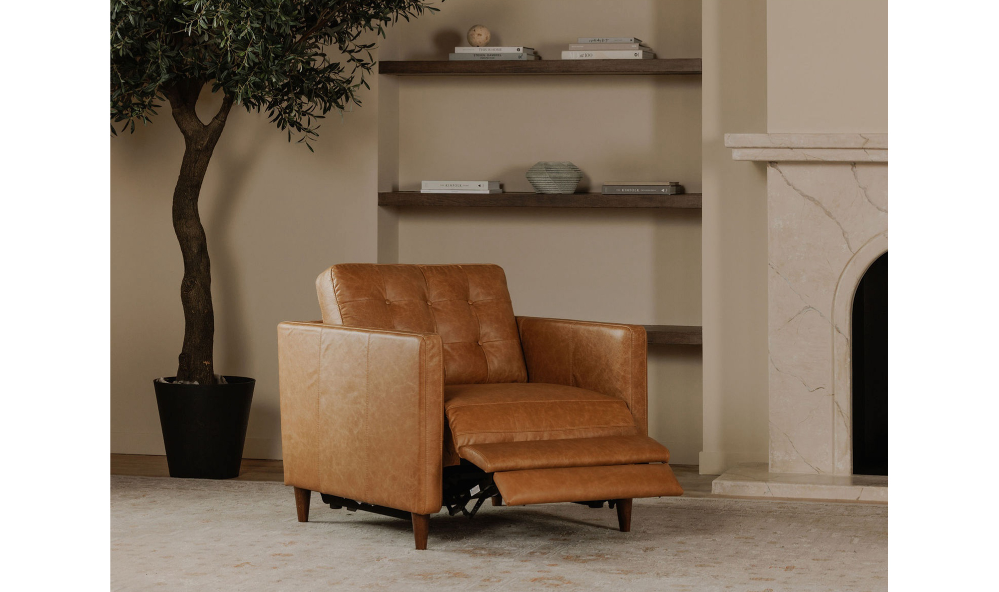 Bridgers Brown Leather Reclining Chair - Kfrooms in How Bridgers Power Recliner Sofa Tan Leather Enhances Home Entertainment Spaces