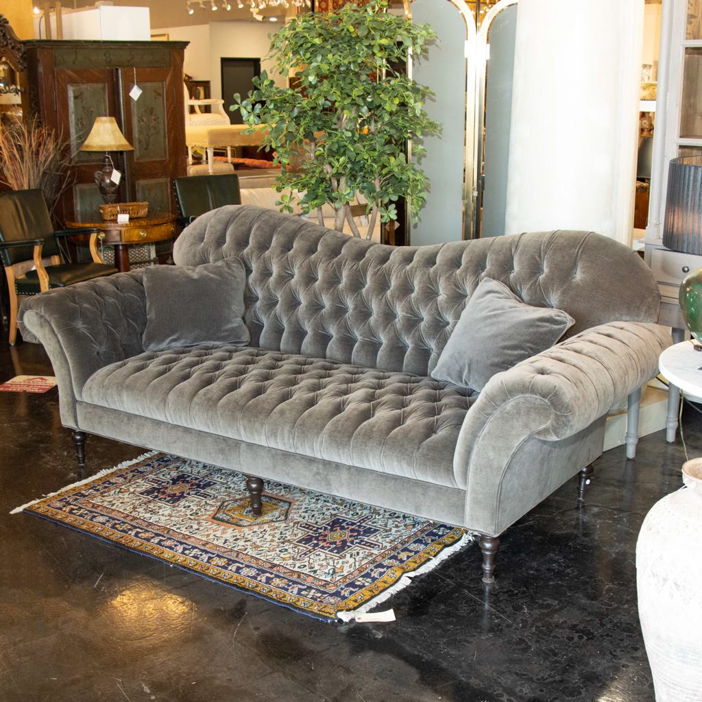 Brown Velvet Tufted Sofa | Baci Living Room with Curved Tufted Brown Velvet Sofa