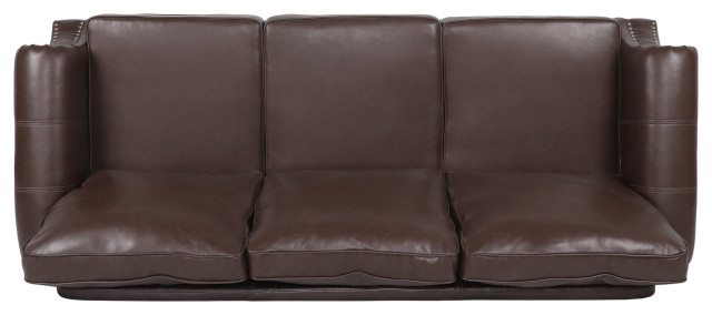 Burkehaven Contemporary Faux Leather 3 Seater Sofa With Nailhead Trim ... inside How Nailhead Trim Enhances the Aesthetic of Dark Brown Upholstery