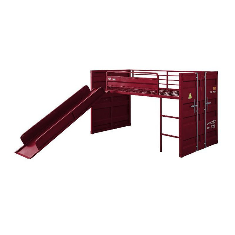 Cargo Youth Twin Loft Bed W/ Slide (Red) Acme Furniture | Furniture Cart with Maximizing Vertical Space with Twin Loft Beds Featuring Slides