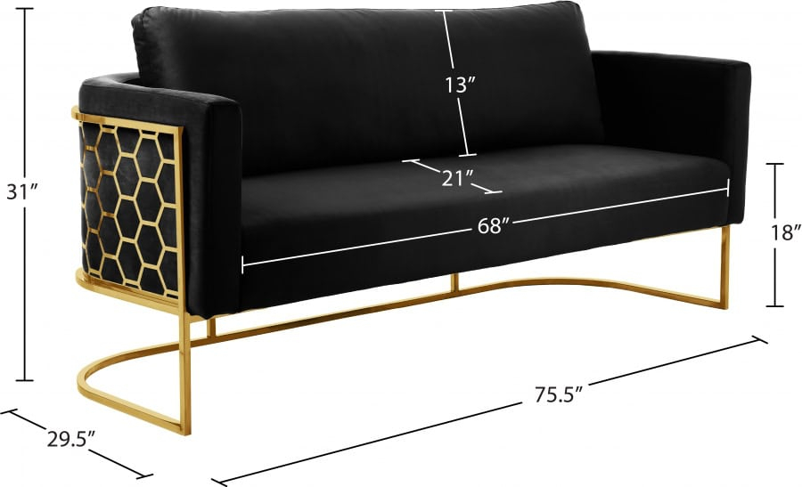 Casa Black Velvet Sofa – Broad Warehouse Furniture pertaining to Casa Velvet Upholstered Sofa, Black, Gold Finish