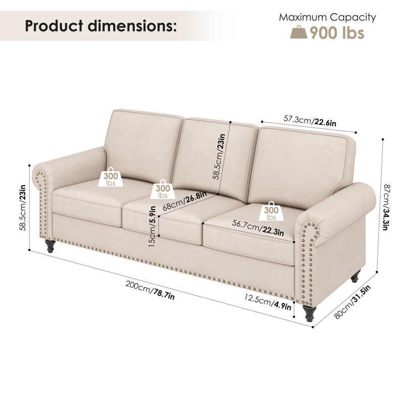 Charlton Home 78.7" Upholstered 3 Seater Sofa, Beige & Reviews ... pertaining to Understanding the craftsmanship behind Roy I 84 Upholstered Sofa designs