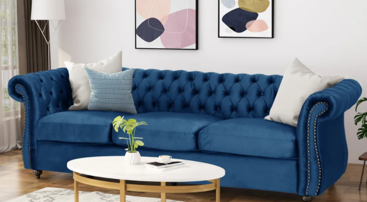 Chesterfield Tufted Jewel Toned Velvet Sofa With Scroll Arms - Foshan ... for Gdf Studio Vita Chesterfield Tufted Jewel Toned Velvet Sofa With Scroll Arms, Navy Blue