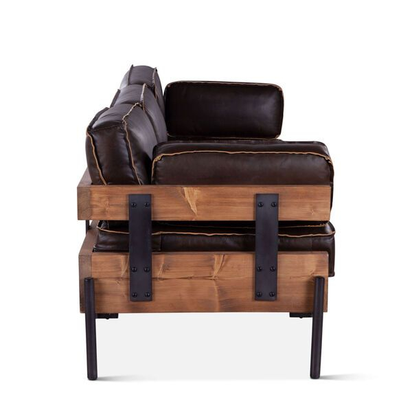 Chiavari Dark Brown Sofa | Leather Sofa, Cognac Leather Sofa, Brown ... regarding World Interiors Chiavari Leather/Wood Sofa In Dark Reddish Brown