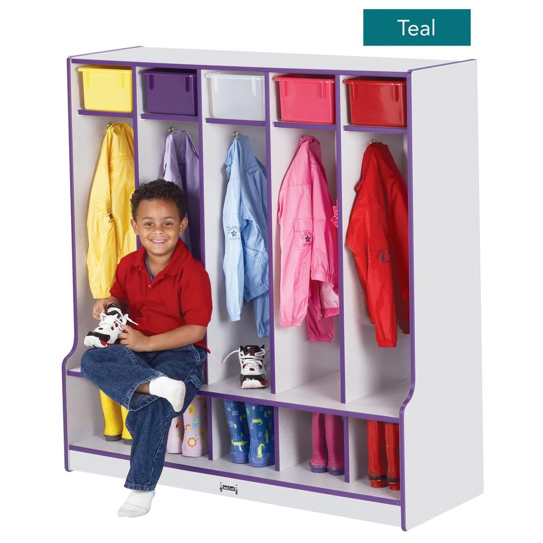 Coat Locker With Step Teal Edge By Jonti-Craft in Jonti-Craft 2 Section Coat Locker With Step