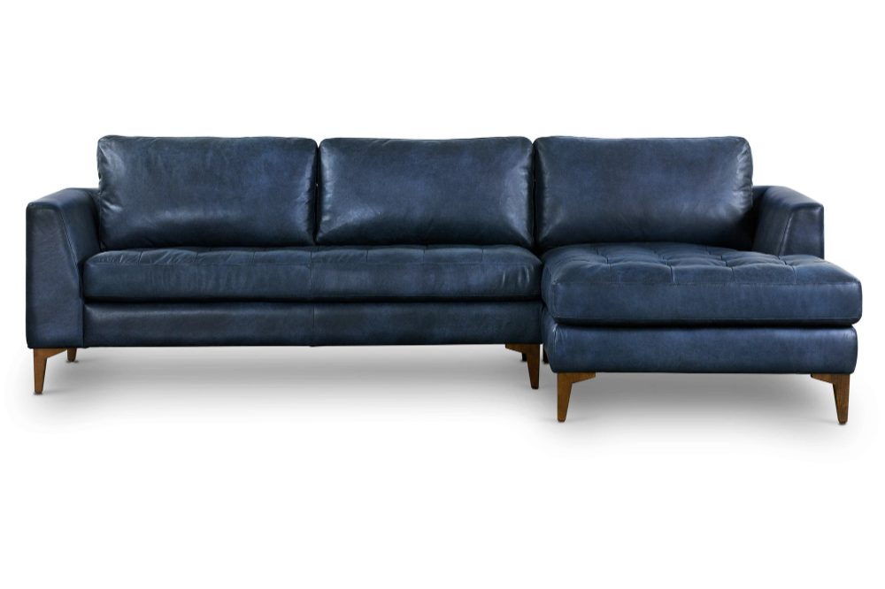 Cognac Tan Calle Leather Walnut Finish Right-Facing Sectional | Poly ... throughout Poly And Bark Calle 90" Sofa, Cognac Tan/Walnut