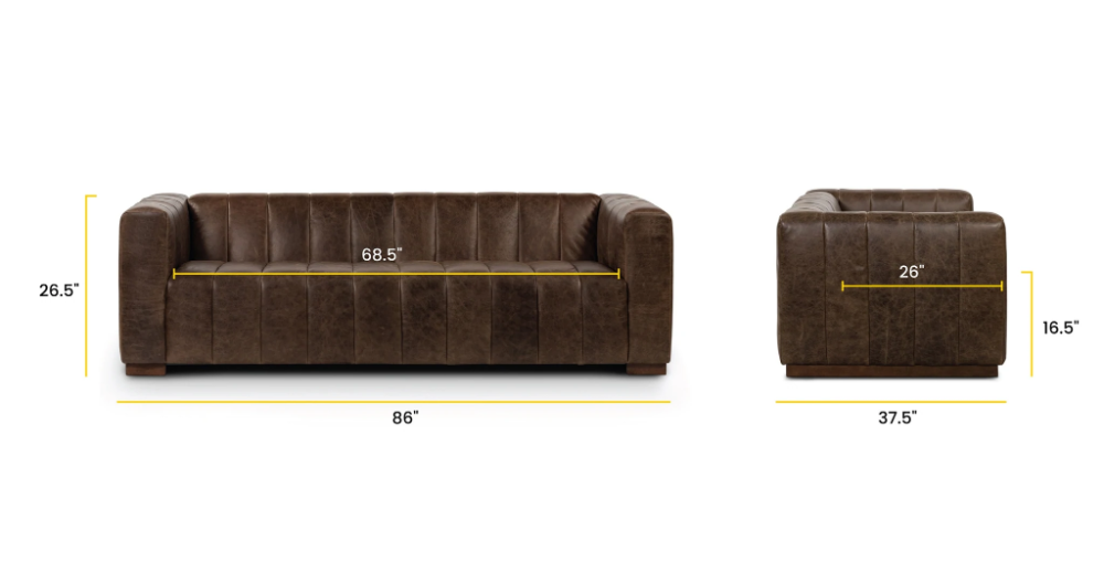 Cognac Tan Leather Solid Wood Finish Canale Sofa | Poly & Bark intended for Understanding the Artistry Behind Poly and Bark Canale Sofa Design