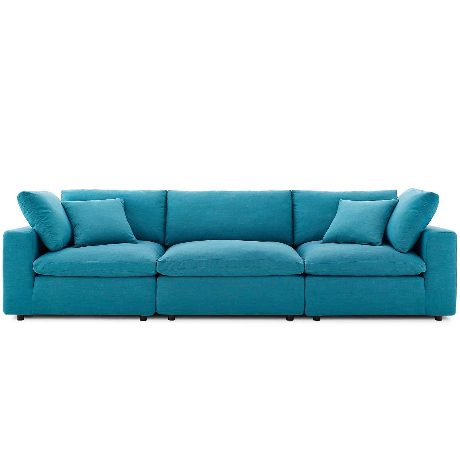 Commix Down Filled Overstuffed 3 Piece Sectional Sofa Set In Teal ... within Exploring the Evolution of Overstuffed Furniture Trends