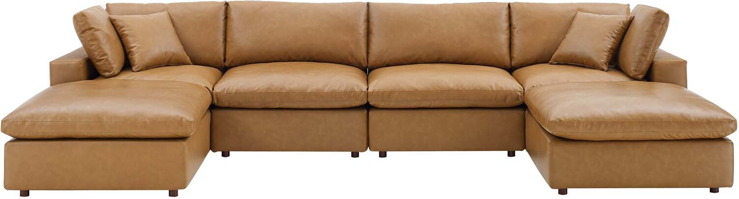 Commix Down Filled Overstuffed Vegan Leather 6-Piece Sectional Sofa Eei ... throughout Commix Down Filled Overstuffed Vegan Leather 3-Seater Sofa, Tan