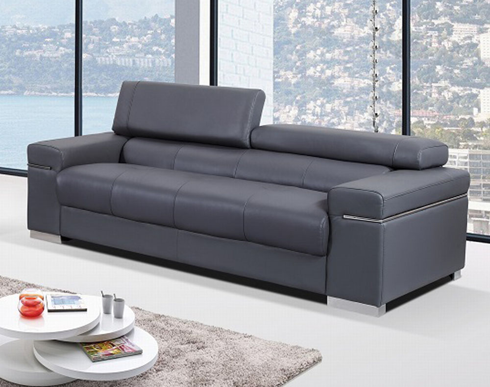 Contemporary Sofa Upholstered In Grey Thick Italian Leather Shop Modern ... pertaining to Exploring the Versatility of Genuine Leather in Contemporary Sofa Making