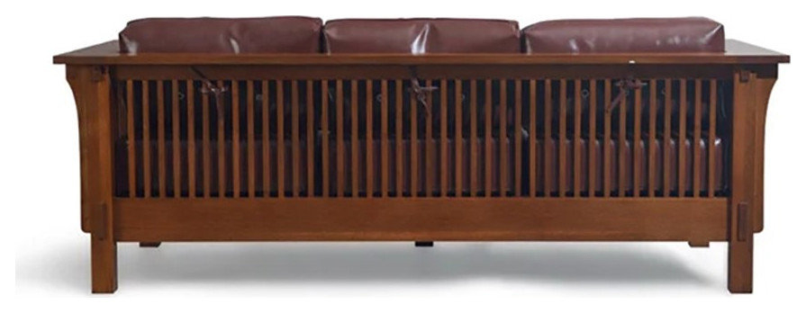 Crafters And Weavers Arts And Crafts Leather Sofa In Brown/Chestnut ... throughout Crafters And Weavers Craftsman Mission 95" Leather Sofa In Dark Brown