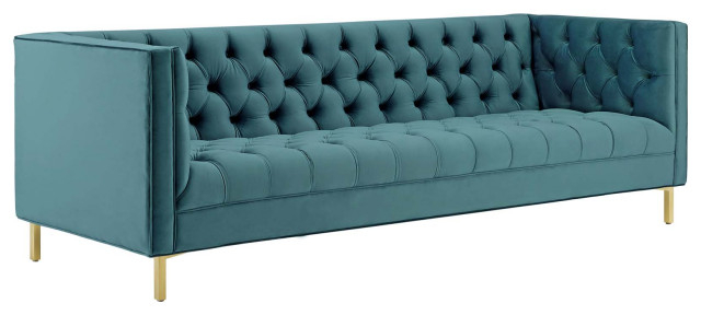 Delight Tufted Button Performance Velvet Sofa, 34"L X 89.5"W X 29"H ... for Understanding the Art of Tufted Button Upholstery in Modern Living Spaces