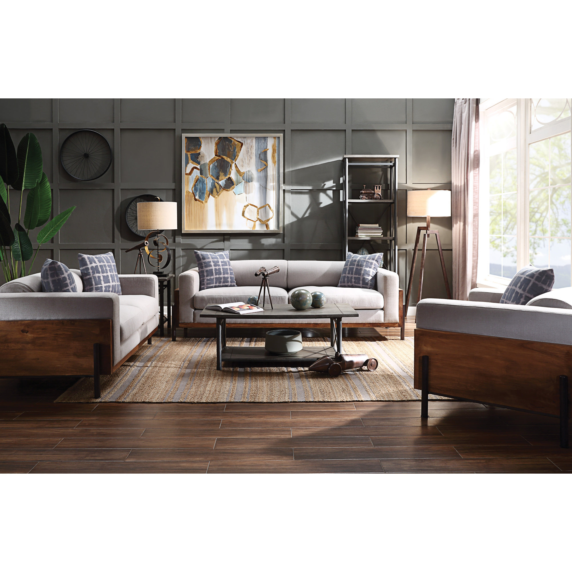 Delta Furniture Pelton Fabric & Walnut Finish 3Pcs Living Room Set W ... throughout Maximizing Comfort and Style with Pelton Sofa With Pillows Fabric and Walnut Upholstery