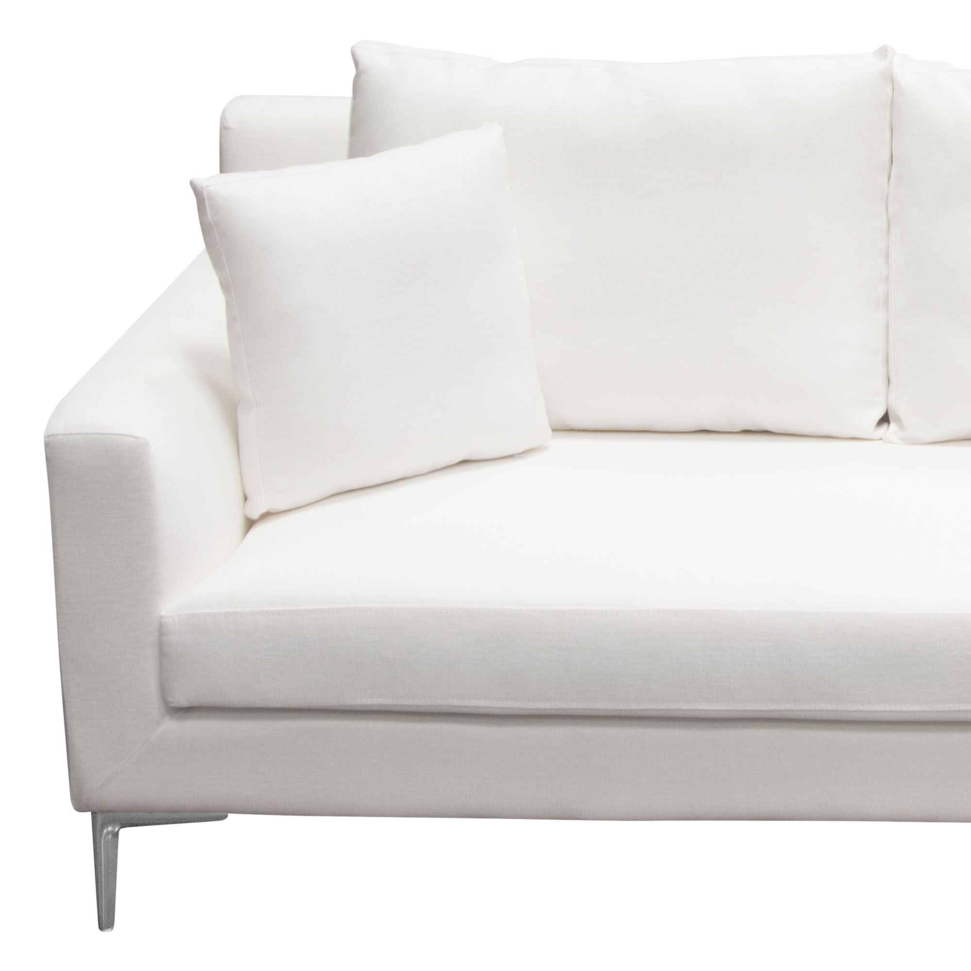 Diamond Sofa Seattle Loose Back Sofa In White Linen W/ Polished Silver ... with regard to Seattle Loose Back Sofa In White Linen Polished Silver Metal Leg