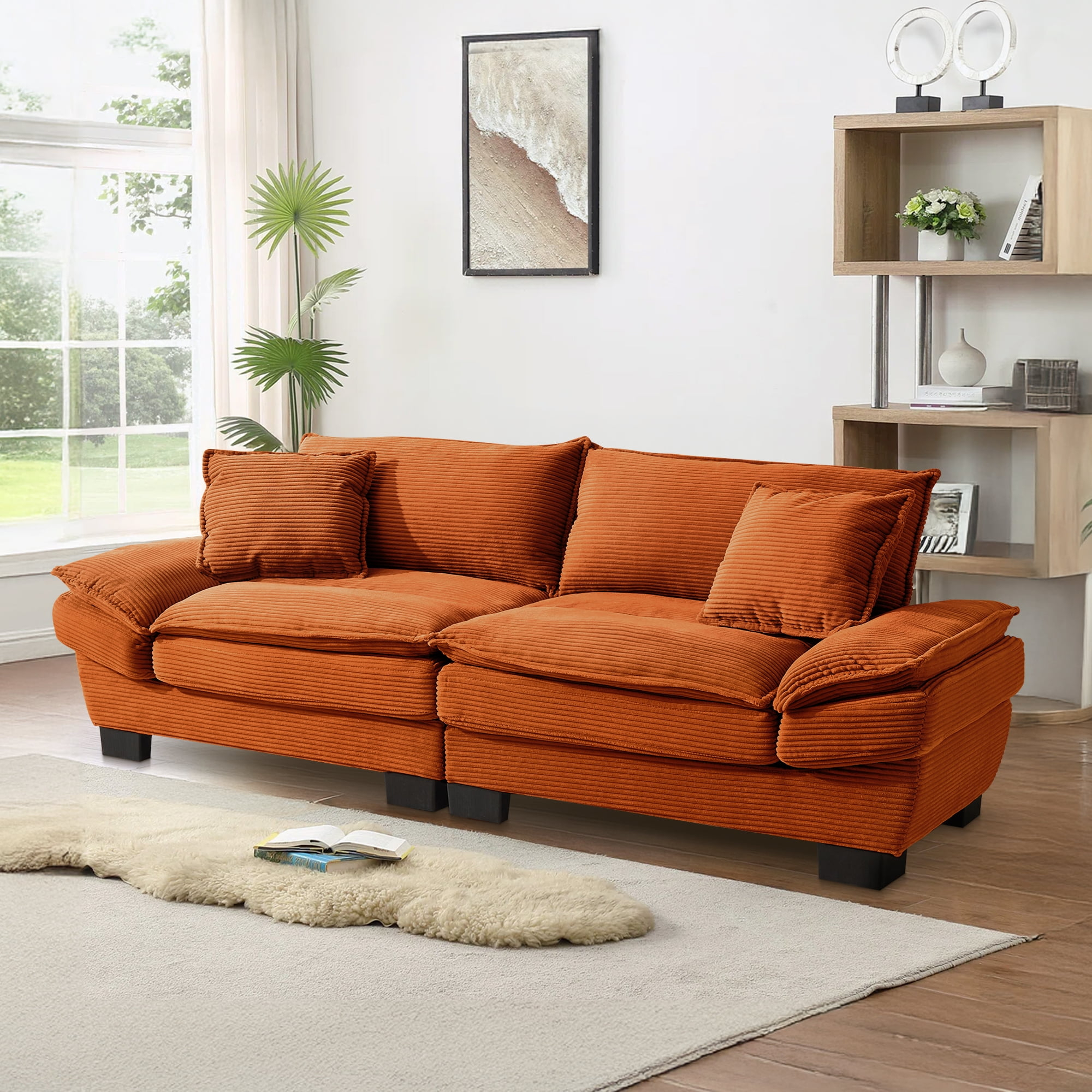 Dinosisco 84"L Deep Seat Sofa, Corduroy Upholstered Sleeper Couch For ... throughout Corduroy ginger double sofa dimensions explained
